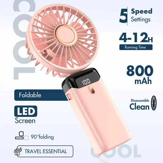 3IN 1 Hand Fan & 4000mAh Portable Fan,Mini, FoldableUSB Rechargeable, Ideal for Travel & Outdoor and Summer